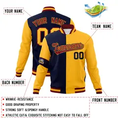 Navy Gold-Crimson Two Tone Split Letterman Varsity Jacket 4