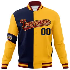 Navy Gold-Crimson Two Tone Split Letterman Varsity Jacket 5