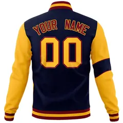 Navy Gold-Crimson Two Tone Split Letterman Varsity Jacket 6