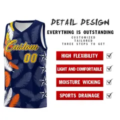 Navy Gold Feather Graffiti Pattern Basketball Jersey 2