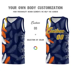Navy Gold Feather Graffiti Pattern Basketball Jersey 3