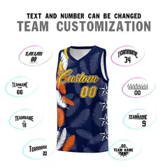 Navy Gold Feather Graffiti Pattern Basketball Jersey 4