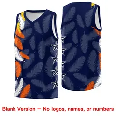 Navy Gold Feather Graffiti Pattern Basketball Jersey 6