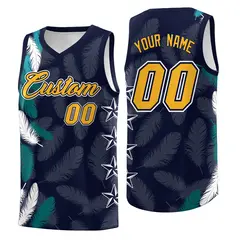 Navy Gold Feather Series Graffiti Pattern Basketball Jersey 1