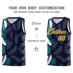 Navy Gold Feather Series Graffiti Pattern Basketball Jersey 3