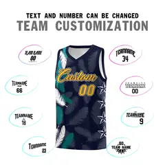 Navy Gold Feather Series Graffiti Pattern Basketball Jersey 4