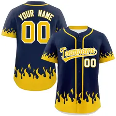 Navy Gold Flame Graffiti Authentic Baseball Jersey 1