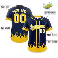 Navy Gold Flame Graffiti Authentic Baseball Jersey 2