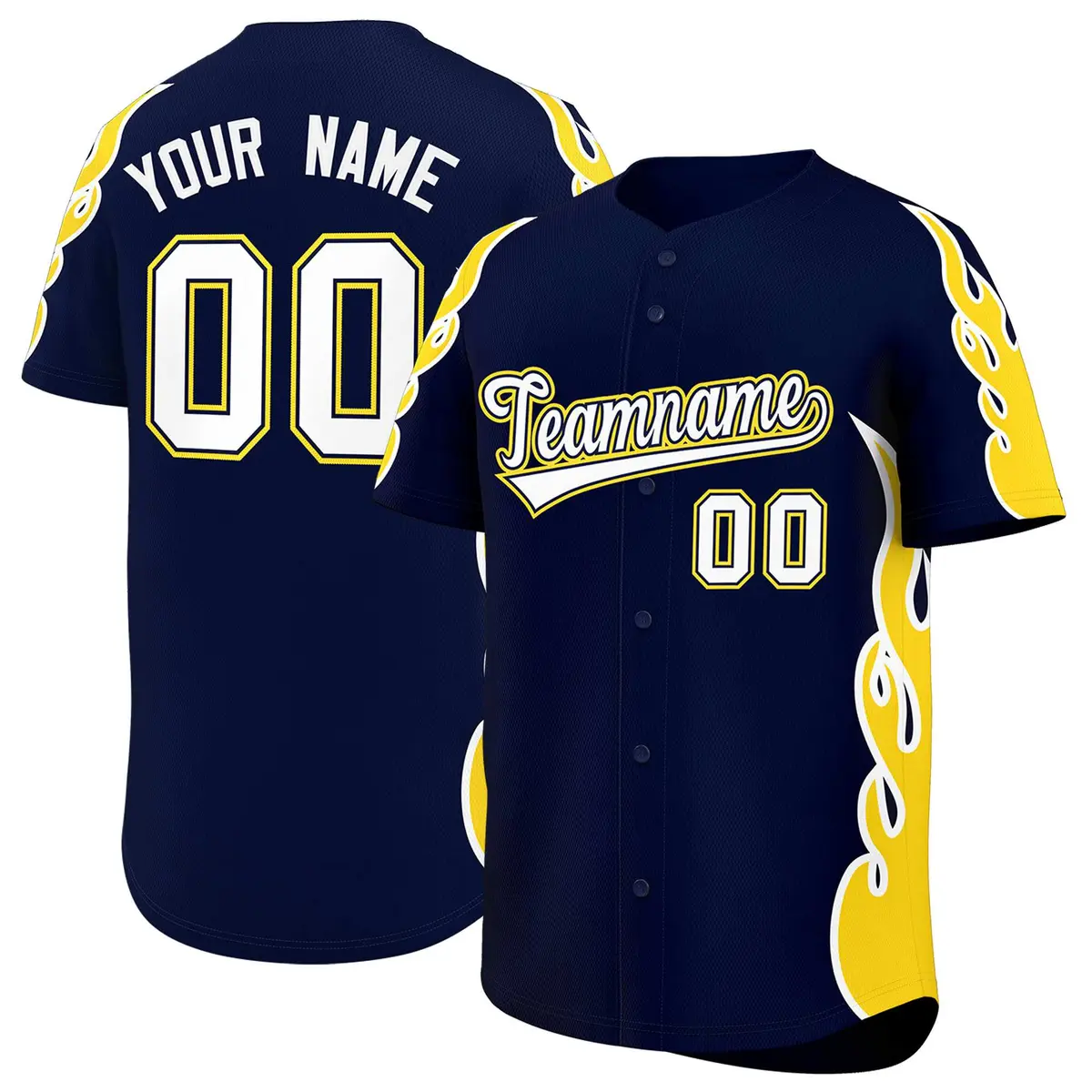 Navy Gold Flame Outline Side Pattern Basketball Jersey
