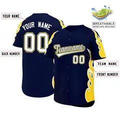 Navy Gold Flame Outline Side Pattern Basketball Jersey 2