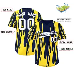 Navy Gold Flame Pattern Pullover Baseball Jersey 2