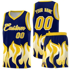 Navy Gold Flame Pattern Sports Basketball Jersey