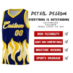 Navy Gold Flame Pattern Sports Basketball Jersey 2