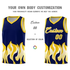 Navy Gold Flame Pattern Sports Basketball Jersey 3