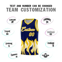 Navy Gold Flame Pattern Sports Basketball Jersey 4