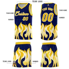 Navy Gold Flame Pattern Sports Basketball Jersey 5
