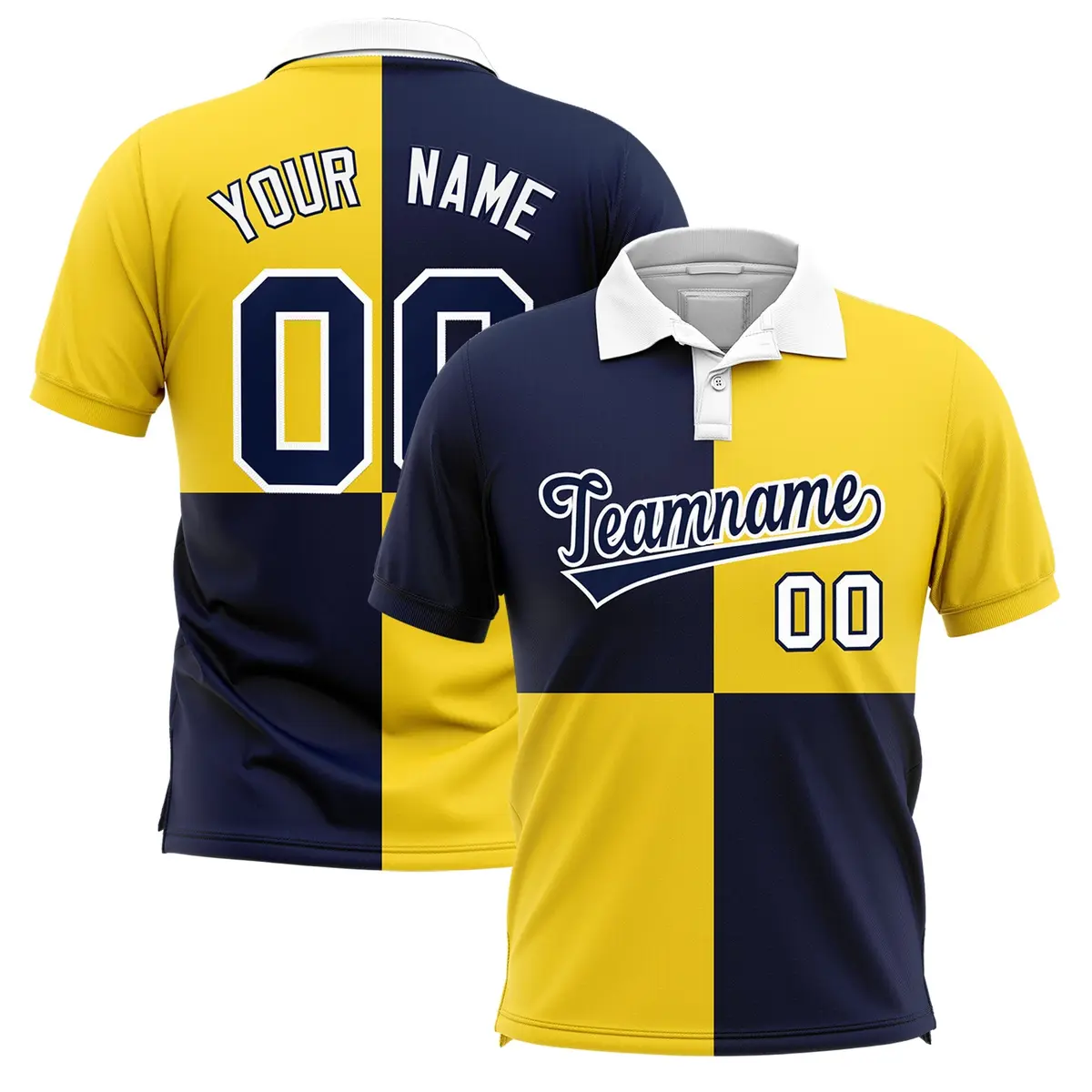 Navy Gold Four Squares Performance Polo Shirt