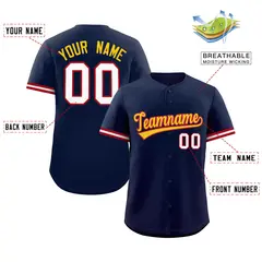 Navy Gold Full Button Authentic Baseball Jersey 2