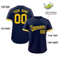 Navy Gold Full Button Authentic Baseball Jersey 2