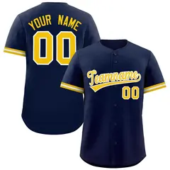 Navy Gold Full Button Authentic Baseball Jersey 1