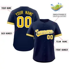 Navy Gold Full Button Authentic Baseball Jersey 2
