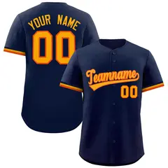 Navy Gold Full Button Authentic Baseball Jersey 1