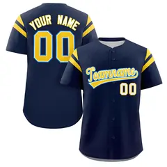 Navy Gold Full Button Classic Authentic Baseball Jersey