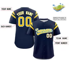 Navy Gold Full Button Classic Authentic Baseball Jersey 2