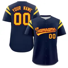 Navy Gold Full Button Classic Authentic Baseball Jersey