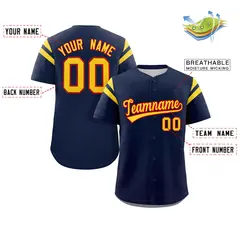 Navy Gold Full Button Classic Authentic Baseball Jersey 2