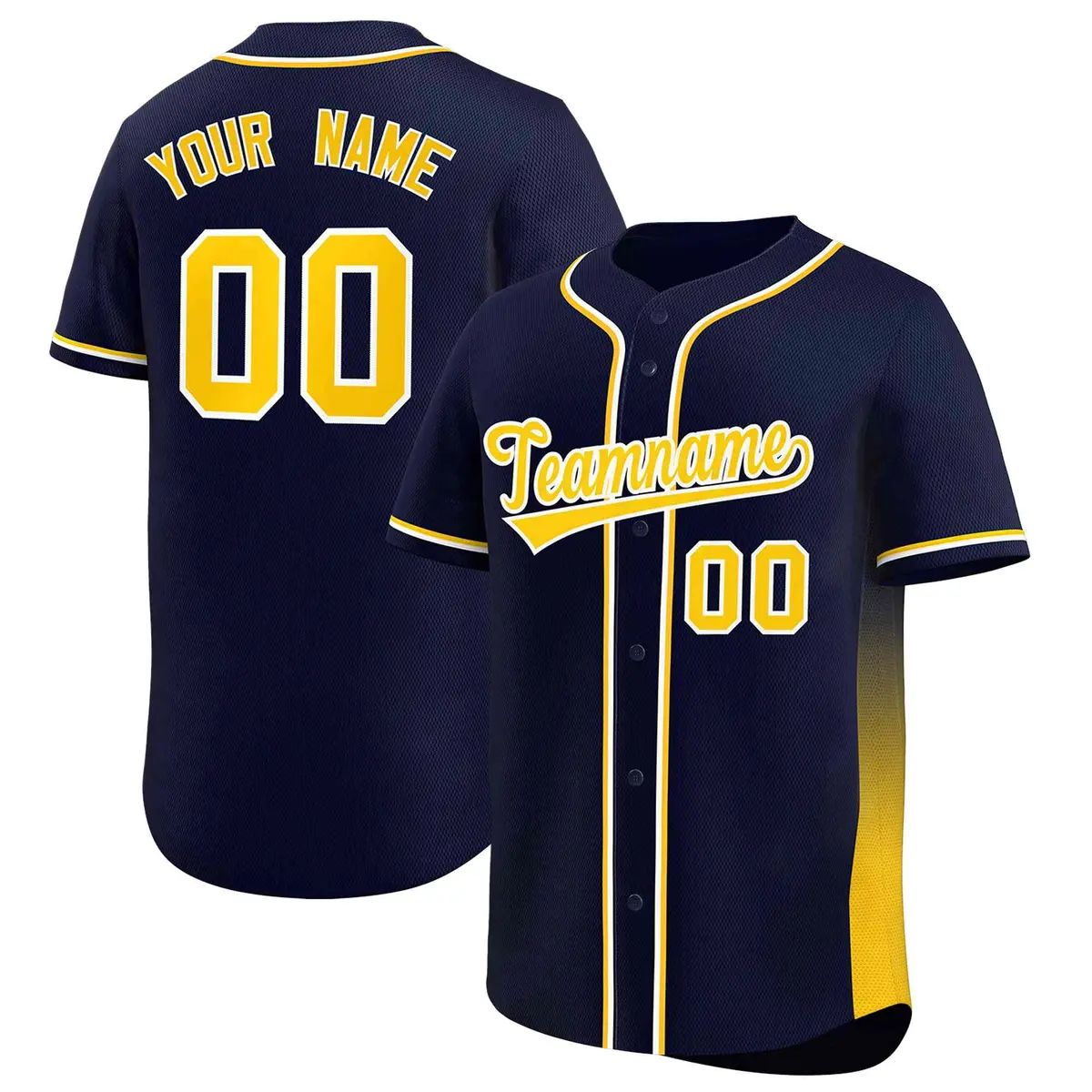 Navy Gold Gradient Side Design Authentic Baseball Jersey