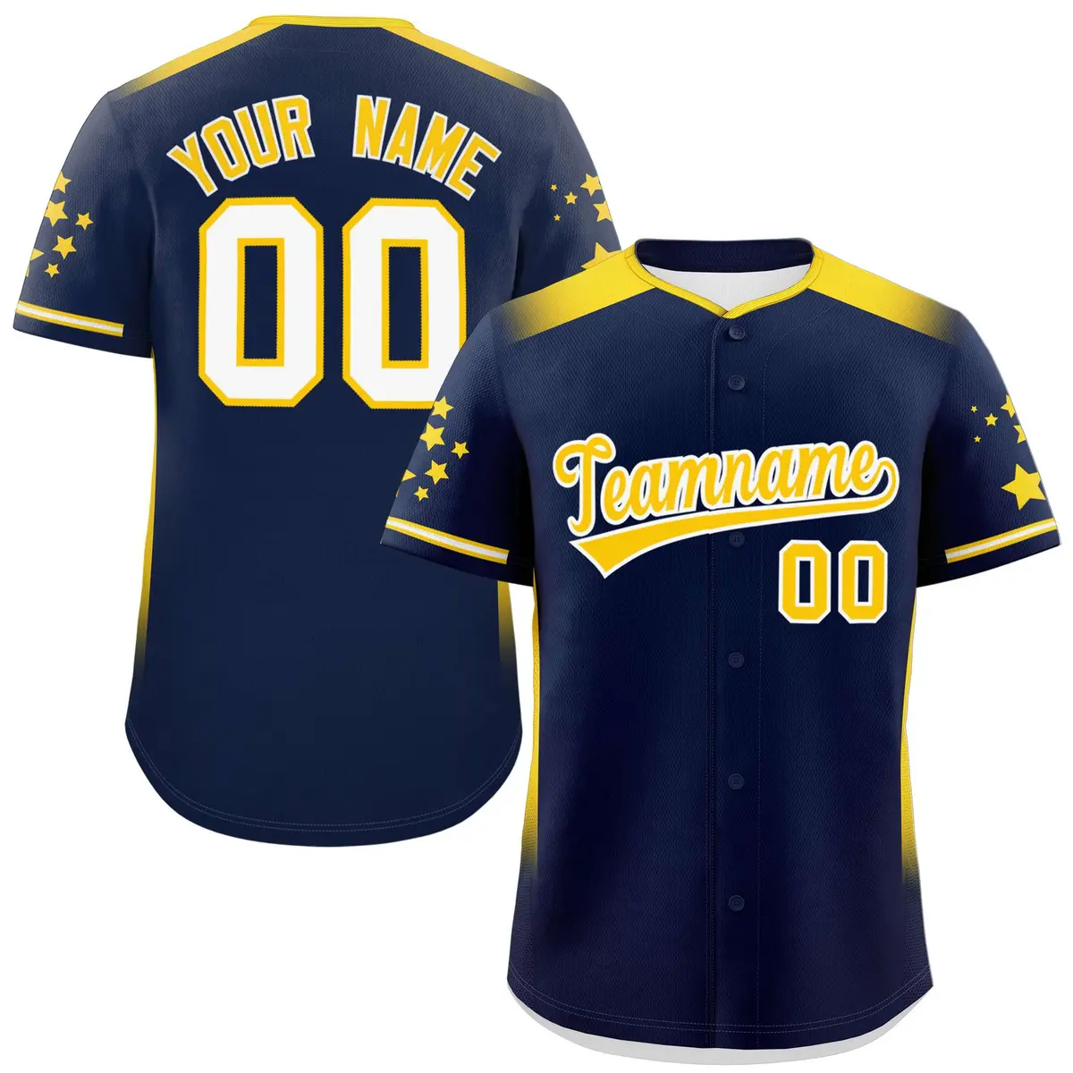 Navy Gold Gradient Side Star Pattern Baseball Jersey