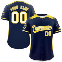Navy Gold Gradient Side Star Pattern Baseball Jersey 1