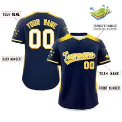 Navy Gold Gradient Side Star Pattern Baseball Jersey 2