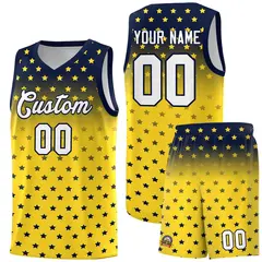 Navy Gold Gradient Star Pattern Basketball Jersey Sets 1