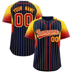 Navy Gold Gradient Stripe Fashion Sleeves Baseball Jersey 1