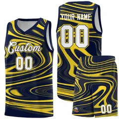 Navy Gold Graffiti Fluids Basketball Uniform Jersey Sets