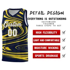 Navy Gold Graffiti Fluids Basketball Uniform Jersey Sets 2
