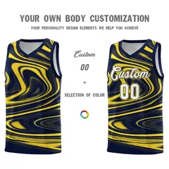 Navy Gold Graffiti Fluids Basketball Uniform Jersey Sets 3