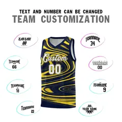 Navy Gold Graffiti Fluids Basketball Uniform Jersey Sets 4