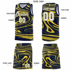 Navy Gold Graffiti Fluids Basketball Uniform Jersey Sets 5