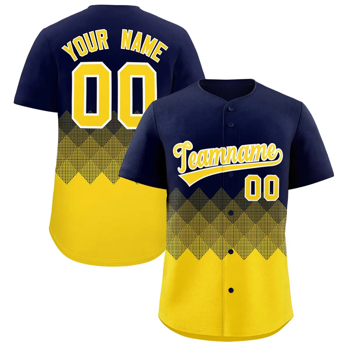 Navy Gold Grid Blur Pattern Baseball Jersey