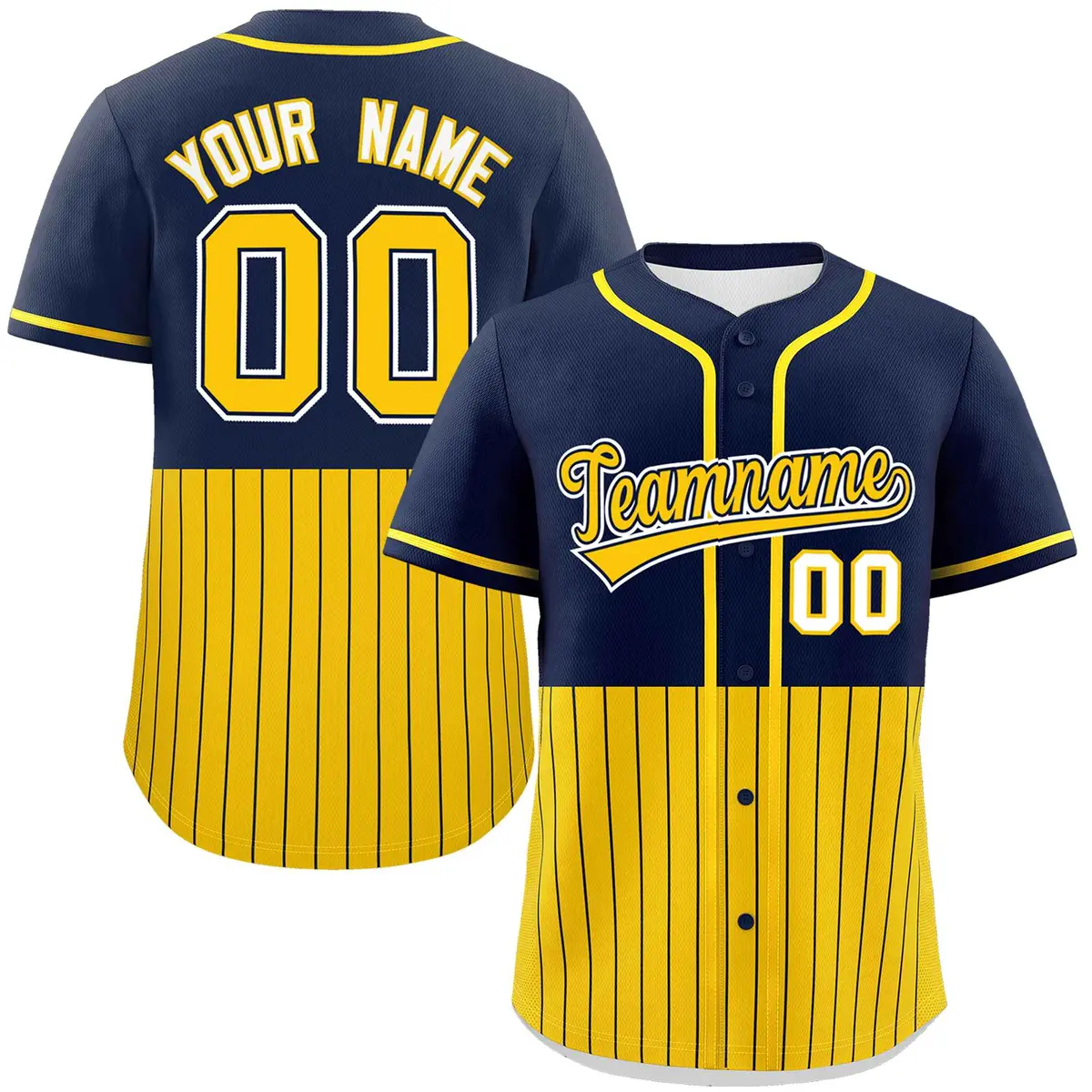Navy Gold Half Stripe Authentic Baseball Jersey