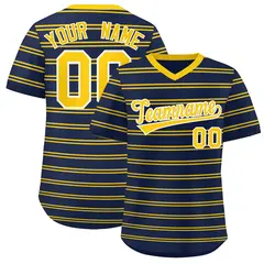 Navy Gold Horizontal Stripe Pullover Baseball Jersey 1