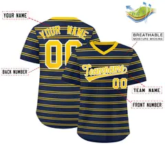 Navy Gold Horizontal Stripe Pullover Baseball Jersey 2