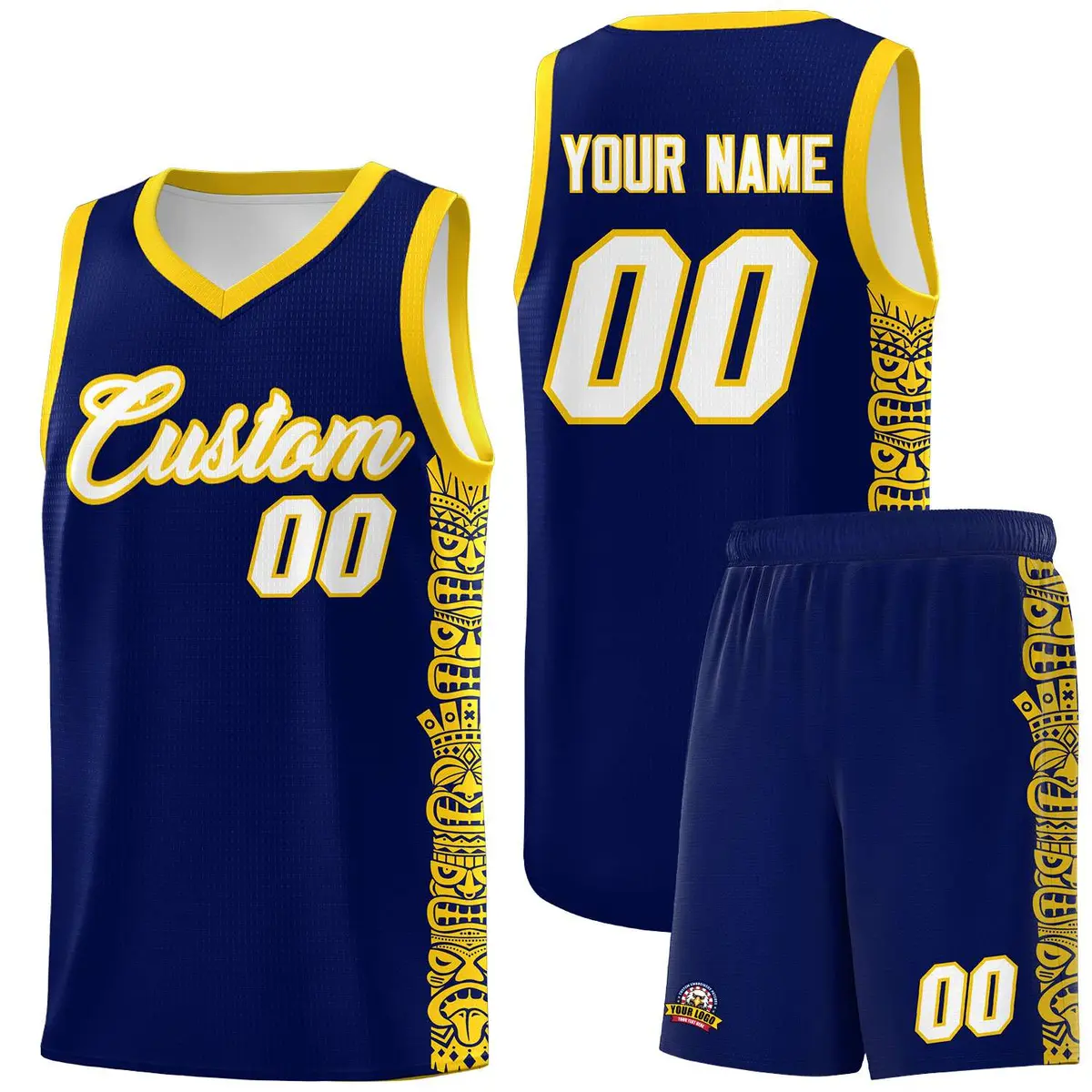 Navy Gold Indians Pattern Sports Uniform Basketball Jersey