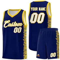 Navy Gold Indians Pattern Sports Uniform Basketball Jersey 1
