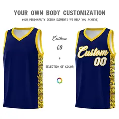 Navy Gold Indians Pattern Sports Uniform Basketball Jersey 3