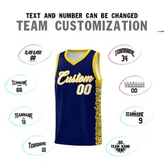Navy Gold Indians Pattern Sports Uniform Basketball Jersey 4