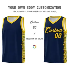 Navy Gold Indians Pattern Sports Uniform Basketball Jersey 3